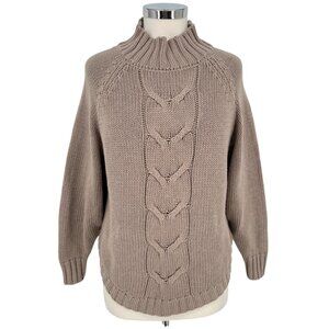 Nanette Lepore Cable Knit Mock Neck Round Hem Sweater Beige Greige Size Small